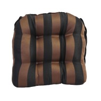 Blazing Needles 16-Inch Rounded Back Tufted Outdoor Chair Cushion, 16 X 16, Chocolate Stripe 2 Count