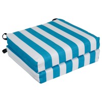 Blazing Needles Square Outdoor Chair Cushion, 20 X 19, Classic Stripe Turquoise 2 Count