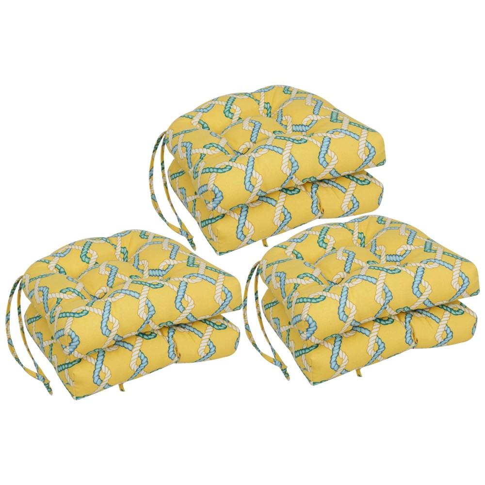 Blazing Needles 16-Inch Rounded Back Tufted Outdoor Chair Cushion, 16 X 16, Capecod Summer 6 Count