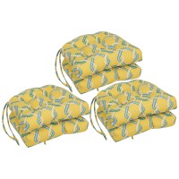 Blazing Needles 16-Inch Rounded Back Tufted Outdoor Chair Cushion, 16 X 16, Capecod Summer 6 Count