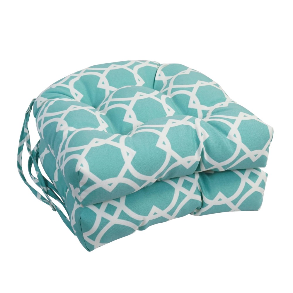 Blazing Needles 16-Inch Rounded Back Tufted Outdoor Chair Cushion, 16 X 16, Elipse Pool 2 Count