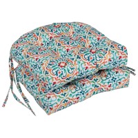 Blazing Needles 16-Inch Rounded Back Tufted Outdoor Chair Cushion, 16 X 16, Reina Opal 2 Count