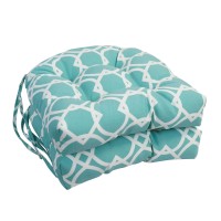 Blazing Needles 16-Inch Rounded Back Tufted Outdoor Chair Cushion, 16 X 16, Elipse Pool 4 Count