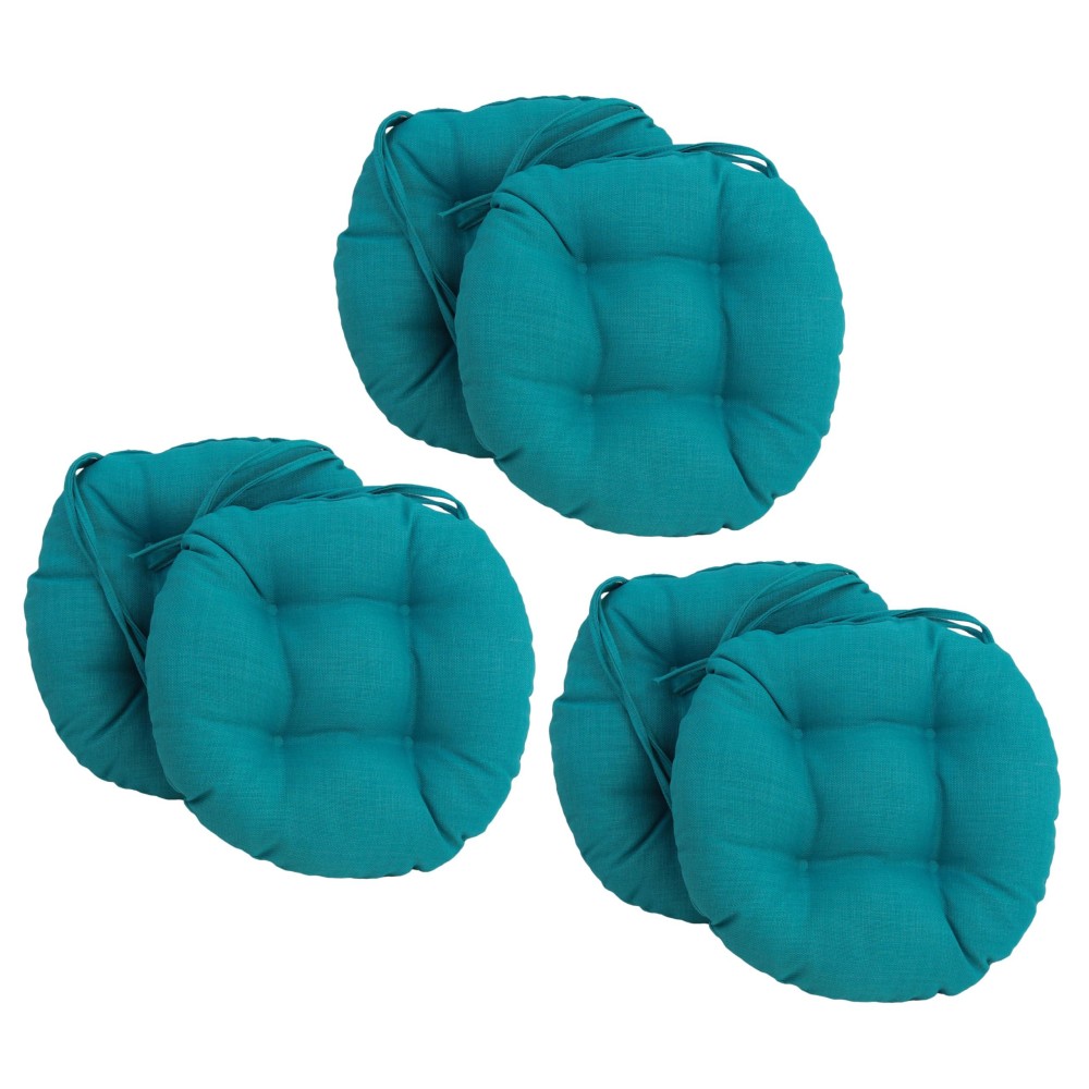 Blazing Needles 16-Inch Solid Round Tufted Outdoor Chair Cushion, 16 X 16, Aqua Blue 6 Count
