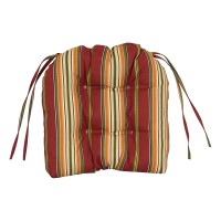 Blazing Needles 16-Inch Rounded Back Tufted Outdoor Chair Cushion, 16 X 16, Kingsley Stripe Ruby 6 Count