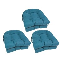 Blazing Needles 16-Inch Solid Rounded Back Tufted Outdoor Chair Cushion, 16 X 16, Sea Blue 6 Count