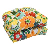 Blazing Needles 16-Inch Rounded Back Tufted Outdoor Chair Cushion, 16 X 16, Floral Spice 2 Count