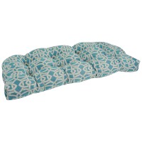 Blazing Needles Rounded Back Tufted Premium Woven Outdoor Loveseat Cushion, 42 X 19, Dolan Tuquoise