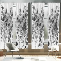 Ambesonne Grey Window Curtains Pack Of 2  Modern Illustration Of Futurist Design Leafy Floral Scene Monochrome Style  Lightweight Set & Rod Pocket  4 Panels Of - 28