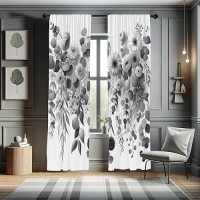 Ambesonne Grey Window Curtains Pack Of 2  Modern Illustration Of Futurist Design Leafy Floral Scene Monochrome Style  Lightweight Set & Rod Pocket  4 Panels Of - 28