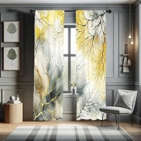 Ambesonne Yellow Window Curtains Pack Of 2  Modern Watercolor Look Backdrop With Leafless Branch Huddle Print Boho  Lightweight Set & Rod Pocket  4 Panels Of - 28