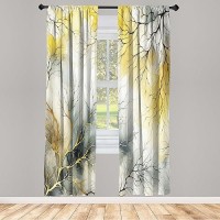 Ambesonne Yellow Window Curtains Pack Of 2  Modern Watercolor Look Backdrop With Leafless Branch Huddle Print Boho  Lightweight Set & Rod Pocket  4 Panels Of - 28