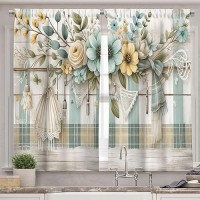 Ambesonne Cottagecore Valance Tier Curtain 3 Pcs Set Home Lettering Tartan And Tender Floral Huddle With Leaves Modern Windo