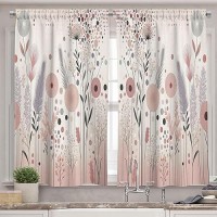 Ambesonne Pastel Valance Tier Curtain 3 Pcs Set Pastel Abstract Botanical Ornament With Halftone Dots Delicate Meadow Window