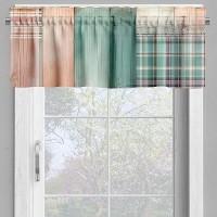 Ambesonne Floral Valance Tier Curtain 3 Pcs Set Modern Plaid And Tribals Wild Flowery With Bows On Farmhouse Back Print Wind