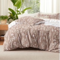 Bedsure Twintwin Xl Duvet Cover Reversible Light Taupe Duvet Cover Set With Zipper Closure Cute Floral Botanical Pattern Bed