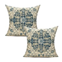 Vakado Outdoor Boho Blue Throw Pillow Covers 16X16 Set Of 2 Spring Decorative Farmhouse Bohemian Carpet Vintage Gray Home Decor