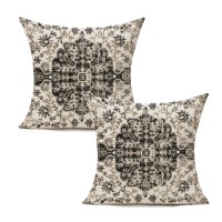 Vakado Outdoor 24X24 Set Of 2 Throw Pillow Covers Boho Black Decorative Spring Farmhouse Bohemian Carpet Gray Floral Farmhouse H