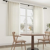 Joywell Linen Pinch Pleated Window Curtains 86 Inch Long Back Tab Clip Rings Semi Sheer Light Filtering Drapes With Hooks For Be