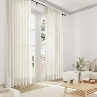 Joywell Linen Pinch Pleated Window Curtains 86 Inch Long Back Tab Clip Rings Semi Sheer Light Filtering Drapes With Hooks For Be