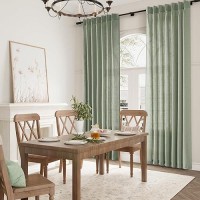 Joywell Sage Green Textured Linen Pinch Pleated Curtains 95 Inches Long Back Tab Semi Sheer Window Aesthetic Luxury Drapes With