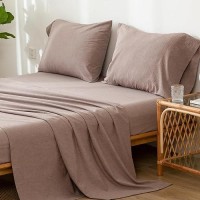 Moomee Bedding Sheet Set 100 Washed Cotton Linen Like Textured Breathable Durable Soft Comfy Mauve Brown Twin