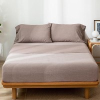 Moomee Bedding Sheet Set 100 Washed Cotton Linen Like Textured Breathable Durable Soft Comfy Mauve Brown Twin