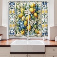 Ambesonne Lemon Garden Kitchen Curtains Mediterranean Curlicue Leaves Detailed Citrus Huddle With Floral Window Drapes 2 Panel