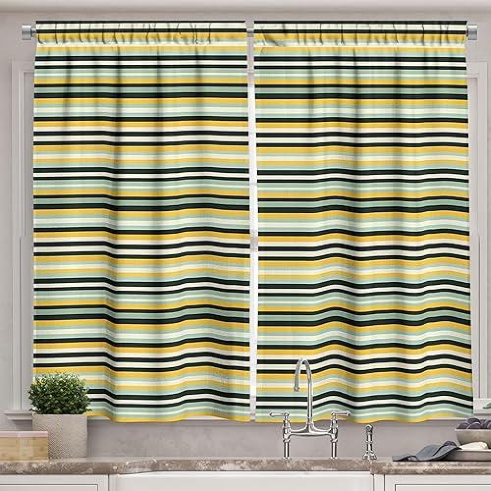 Ambesonne Stripes Kitchen Curtains  Horizontal Lines Simple Design With Retro Farmhouse Inspired Colors  Window Drapes 2 Panel Set For Kitchen Cafe Decor  55