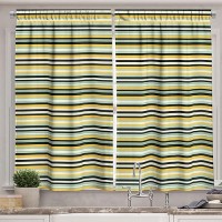 Ambesonne Stripes Kitchen Curtains  Horizontal Lines Simple Design With Retro Farmhouse Inspired Colors  Window Drapes 2 Panel Set For Kitchen Cafe Decor  55