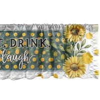 Ambesonne Eat Drink Laugh Window Valance Pack Of 2  Farmhouse Art Sunflower With Orangish Dots And Leaves Greenery  Rod Pocket Curtain Valances Kitchen Bedroom  54