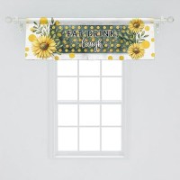 Ambesonne Eat Drink Laugh Window Valance Pack Of 2  Farmhouse Art Sunflower With Orangish Dots And Leaves Greenery  Rod Pocket Curtain Valances Kitchen Bedroom  54