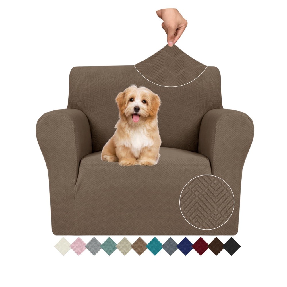 Jiviner Stretch Armchair Slipcovers 1 Piece Chair Sofa Covers 1 Seater Couch Covers With Elastic Bottom For Kids Pets Brown