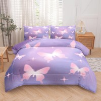 Tailor Shop Butterfly Comforter Sets Queen Size Purple Pink Butterfly Bedding Sets For Girls Kids Teens With 2 Pillowcase