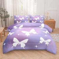 Tailor Shop Butterfly Comforter Sets Queen Size Purple Butterfly Bedding Sets For Girls Kids Teens With 2 Pillowcase