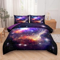 Tailor Shop Galaxy Comforter Space Kids Bedding Set Queen Size Purple Comforter For Girls With 2 Pillowcase