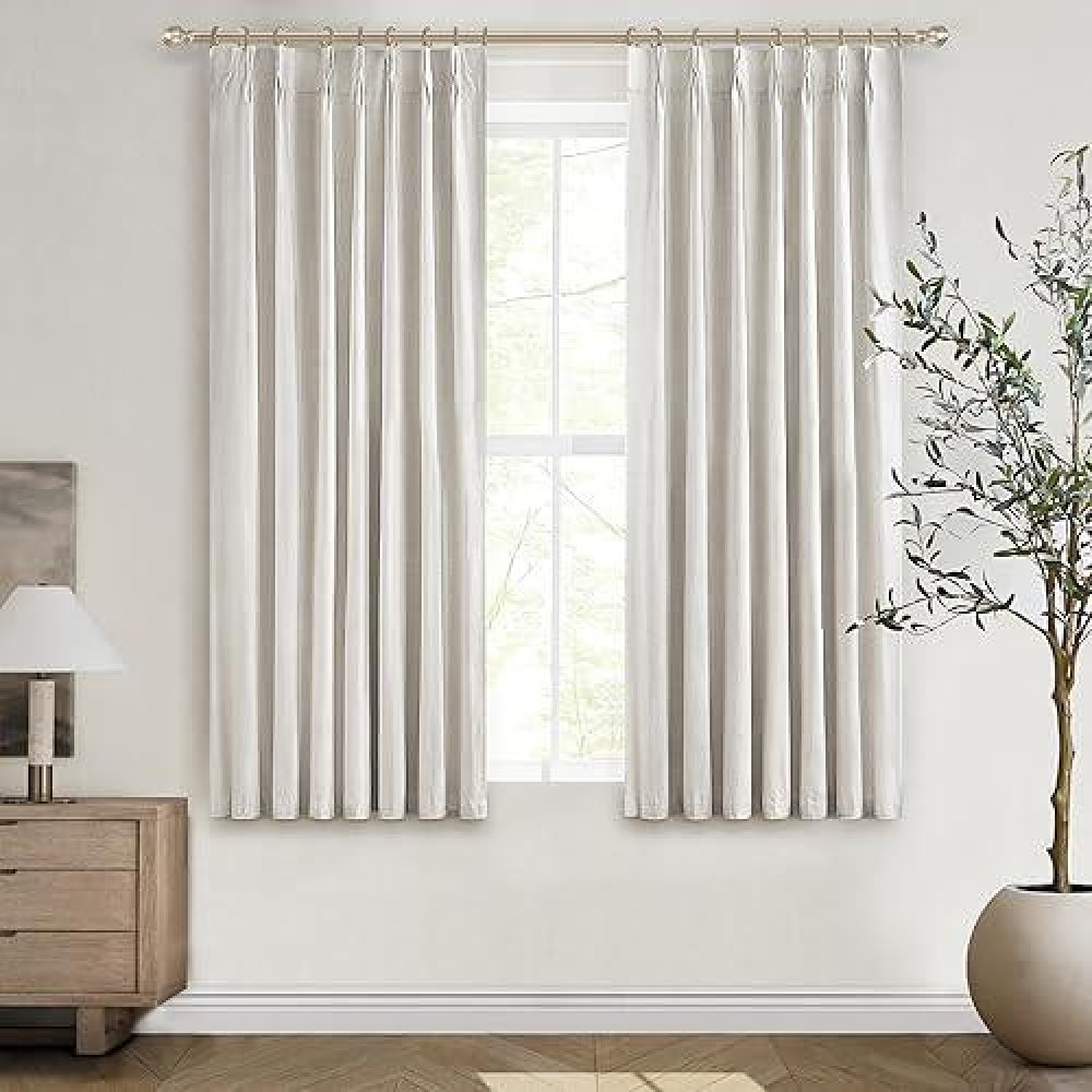 Short Linen Blackout Curtains For Bay Windows 45 Inch Length Bedroom/Living Room/Bathroom  Heat Blocking Cute 45 Inches Long 2 Panels Set  Birch Cream Ivory Drapes (40