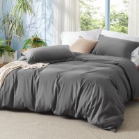 Bedsure Dark Grey Duvet Cover Queen Size Polyester Rayon Derived From Bamboo Cooling Queen Duvet Cover Set 3 Pieces 1 Zipp