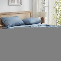 Andency Grayish Blue Full Size Bed Sheets 100 Viscose Derived From Bamboo Cooling Full Sheets Deep Pocket Up To 16 Silky