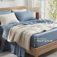 Andency Grayish Blue Full Size Bed Sheets 100 Viscose Derived From Bamboo Cooling Full Sheets Deep Pocket Up To 16 Silky