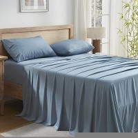 Andency Grayish Blue Queen Sheets Set 100 Viscose Derived From Bamboo Cooling Bed Sheets Queen Size Deep Pocket Up To 16