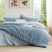 Bedsure Grayish Blue Queen Comforter Set Bed In A Bag Queen 7 Pieces Bedding Sets Bed Set With Comforter Sheets Pillowcases