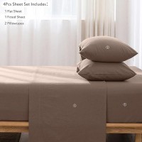 Moomee Bedding Sheet Set 100 Washed Cotton Linen Like Textured Breathable Durable Soft Comfy Brown California King