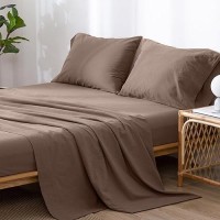 Moomee Bedding Sheet Set 100 Washed Cotton Linen Like Textured Breathable Durable Soft Comfy Brown California King