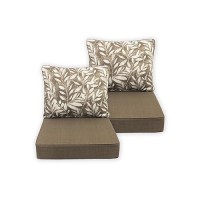 Hdznvf In/Outdoor Grey Leaves Outdoor Deep Seat Patio Cushions 24X24 Inch Patio Furniture Cushions Fade Resistant  Deep Seat Bottom And Back Cushion For Chair  Sofa And Couch 2 Sets