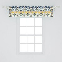 Ambesonne Mediterranean Window Valance  Checkered Abstract Modern Curlicue Leaves And Lemons Art Oriental  Curtain Valance For Kitchen Bedroom Decor With Rod Pocket  54