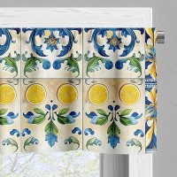 Ambesonne Mediterranean Window Valance  Checkered Abstract Modern Curlicue Leaves And Lemons Art Oriental  Curtain Valance For Kitchen Bedroom Decor With Rod Pocket  54