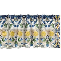 Ambesonne Mediterranean Window Valance  Checkered Abstract Modern Curlicue Leaves And Lemons Art Oriental  Curtain Valance For Kitchen Bedroom Decor With Rod Pocket  54