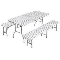 Outdoorlines Vinyl Fitted Picnic Table Cover With Bench Covers Waterproof Camping Tablecloth For Picnic Table Elastic Picnic