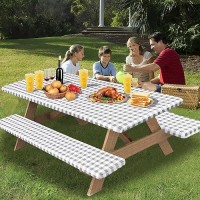 Outdoorlines Vinyl Fitted Picnic Table Cover With Bench Covers Waterproof Camping Tablecloth For Picnic Table Elastic Picnic